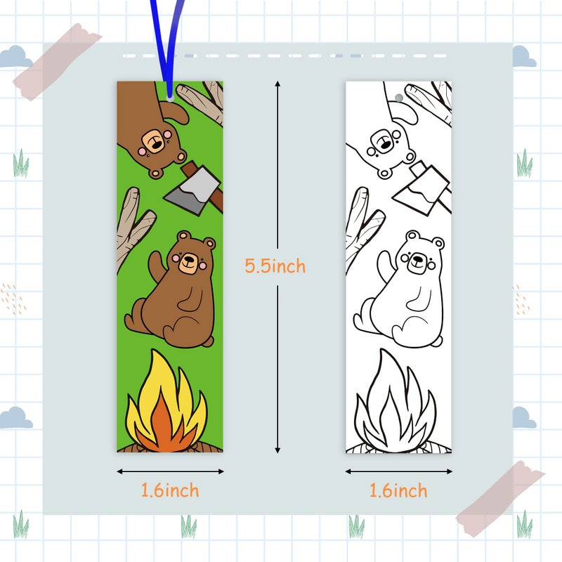 ANGOLIO 75Pcs Camping Color Your Own Bookmarks Kids DIY Coloring Blank Bookmarks Camping Party Game Prize Art Craft Supplies Birthday Goodie Bag Fillers Back to School Classroom Reading Club Rewards - Image 2